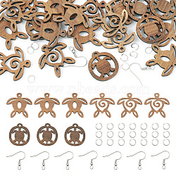 Pandahall DIY Turtle Earring Making Kit, Including Wood Pendants, 304 Stainless Steel Jump Rings & Earring Hooks, Sienna, 72Pcs/box(WOOD-TA0001-86)