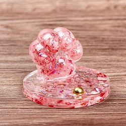 Resin Paw Print Mobile Phone Holder, with Natural Rose Quartz Chips inside for Home Office Decorations, 80x58mm(PW-WG35670-15)