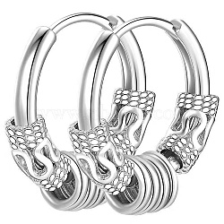 Non-Tarnish 304 Stainless Steel Beaded Hoop Earrings, Dragon Pattern, Stainless Steel Color, 14x2.5mm(PW-WG23967-07)