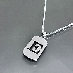 Stainless Steel Box Chain Necklaces, Rectangle with Letter E Pendant Necklaces(YT2090-5)