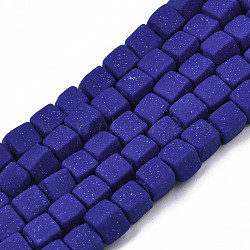 Handmade Polymer Clay Beads Strands, Cube, Dark Blue, 4x4x4mm, Hole: 1.4mm, about 89~91pcs/strand, 15.55 inch~15.94 inch(39.5~40.5cm)(CLAY-N008-061-02)