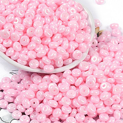 Opaque Colours Luster Glass Seed Beads, Donut, Pink, 6.5x3mm, Hole: 1.8mm, about 1363pcs/pound(SEED-P008-01C-01)