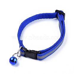 Adjustable Polyester Reflective Dog/Cat Collar, Pet Supplies, with Iron Bell and Polypropylene(PP) Buckle, Royal Blue, 21.5~35x1cm, Fit For 19~32cm Neck Circumference(MP-K001-A07)