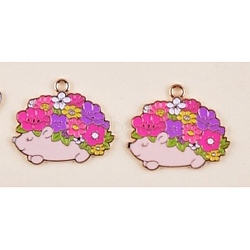 Alloy Enamel Pendants, Golden, Flower Charm, Hedgehog, 23x28mm(PW-WG21F84-03)