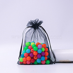 Rectangle Organza Drawstring Bags, Black, 15x10cm(CON-PW0001-054D-08)