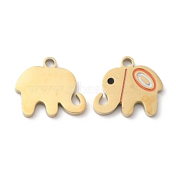 Ion Plating(IP) 316L Surgical Stainless Steel Charms, with Enamel, Elephant Charm, Real 18K Gold Plated, 10.8x12.5x1.4mm, Hole: 1.5mm(STAS-H213-14G)