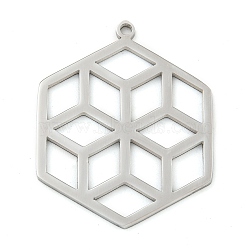 Non-Tarnish 304 Stainless Steel Pendants, Laser Cut, Hexagon with Flower Charm, Stainless Steel Color, 30x24x1.3mm, Hole: 1.2mm(STAS-Z076-08P)