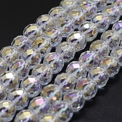 Electroplated Natural Quartz Crystal Beads Strands, AB color Plated, Faceted, Round, Clear AB, 6mm, Hole: 0.8mm, about 61~63pcs/strand, 14.7 inch(G-K285-10-6mm)