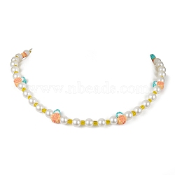 Fruit Polymer Clay & Glass Seed & Acrylic Pearl Beaded Necklace, Pineapple, 16.42 inch(41.7cm), Pineapple: 10~11.5x7~8.5x4mm(NJEW-JN04582-03)
