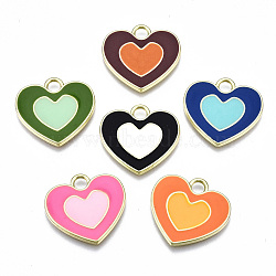 Rack Plating Alloy Enamel Pendants, Cadmium Free & Lead Free, Heart, Light Gold, Mixed Color, 19.5x21x2mm, Hole: 3mm(ENAM-T014-03-RS)