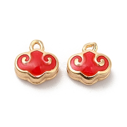 Brass Enamel Charms, Real 18K Gold Plated, Auspicious Clouds Charm, Red, 7.7x7.5x4.5mm, Hole: 1mm(KK-B074-31G)