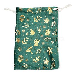 Gold Stamping Christmas Velvet Storage Bags, Drawstring Bags, Rectangle, Green, Mixed Shapes, 18x13x0.01cm(ABAG-Q053-01B-03D)