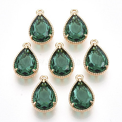 Transparent Glass Pendants, with Golden Tone Brass Findings, Faceted, Teardrop, Sea Green, 19x12x8.5mm, Hole: 1.5mm(X-GLAA-R212-11A)