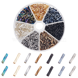Elite 2100Pcs 7 Style Glass Twisted Bugle Beads, Metallic Colours, Mixed Color, 9x2mm, Hole: 0.5mm, about 180Pcs/style(SEED-PH0001-55)