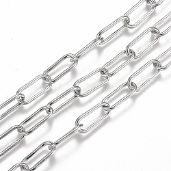 304 Stainless Steel Paperclip Chains, Drawn Elongated Cable Chains, with Spool, Unwelded, Stainless Steel Color, Link: 17x7x1.5mm, about 16.4 Feet(5m)/roll(CHS-A006-01P)