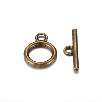 Tibetan Style Alloy Toggle Clasps, Lead Free and Cadmium Free, Antique Bronze Color, Ring: 14mm wide, 19mm long, Bar: 2mm wide, 22mm long, hole: 2.5mm