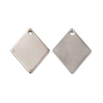 201 Stainless Steel Pendants, Rhombus Charm, Stainless Steel Color, 16x13x0.5mm, Hole: 1.2mm