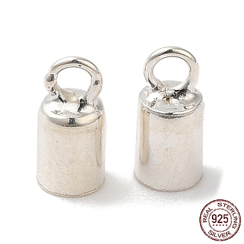 925 Sterling Silver Cord Ends, End Caps, Column, Silver, 6.5x3mm, Hole: 1.4mm, Inner Diameter: 2.5mm