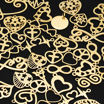 201 Stainless Steel Pendants and Links Connectors, Heart Mixed Shapes, Laser Cut, Golden, 8~24.5x6~25x1mm, Hole: 1.2~3mm, 50pcs/set