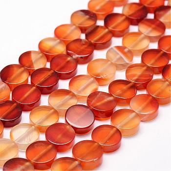Natural Carnelian Beads Strands, Dyed & Heated, Flat Round, 12x4.5mm, Hole: 1.2mm, about 33pcs/strand