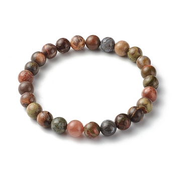 Round Natural Ocean Agate/Ocean Jasper Beads Stretch Bracelets, 3/8 inch(0.85cm), Inner Diameter: 2-3/8 inch(6cm)