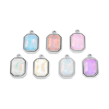 UV Plating Alloy with Mixed Color Glass Rhinestone Pendants, Cadmium Free & Lead Free, Octagon, Platinum, 22x15x6mm, Hole: 2mm