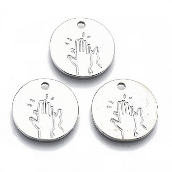 Alloy ASL Pendants, Cadmium Free & Lead Free, Flat Round with Gesture Language, Platinum, High Five, 18x1mm, Hole: 1.8mm
