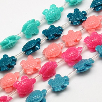 Synthetic Coral Beads Strands, Dyed, Tortoise, Mixed Color, 15x12x7mm, Hole: 2mm, about 22pcs/strand, 11.5 inch