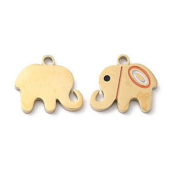 Ion Plating(IP) 316L Surgical Stainless Steel Charms, with Enamel, Elephant Charm, Real 18K Gold Plated, 10.8x12.5x1.4mm, Hole: 1.5mm
