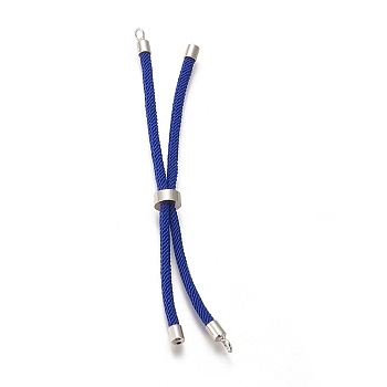 Nylon Twisted Cord Bracelet, with Brass Cord End, for Slider Bracelet Making, Medium Blue, 9 inch(22.8cm), Hole: 2.8mm, Single Chain Length: about 11.4cm