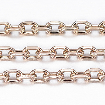 Ion Plating(IP) 304 Stainless Steel Cable Chains, Diamond Cut Chains, Soldered, Faceted, with Spool, Oval, Rose Gold, 2.5x1.7~1.8x0.5mm, about 32.8 Feet(10m)/roll