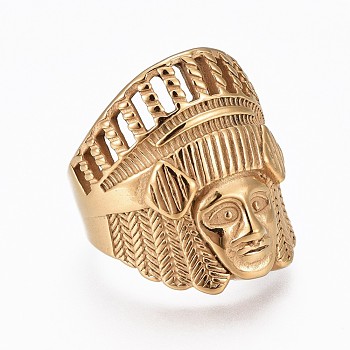 304 Stainless Steel Finger Rings, African Tribal, Golden, Size 6~12, 16~22mm