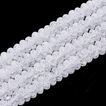 Synthetic Crackle Quartz Beads Strands, Rondelle, White, 8~8.5x4.5~6mm, Hole: 1.2mm, about 87pcs/strand, 15.5 inch