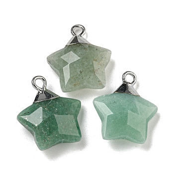 Natural Green Aventurine Pendants, with Rack Plating Brass Findings, Star, 18x15x6mm, Hole: 2mm