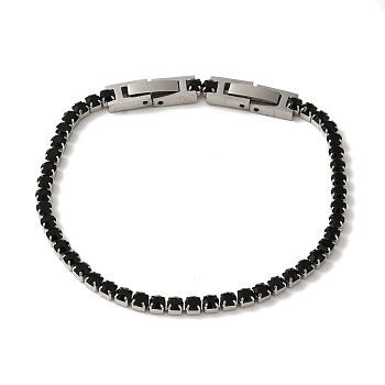 304 Stainless Steel Rhinestone Cup Chain Bracelets, Black Diamond, 7-5/8x1/8 inch(19.3x0.3cm)