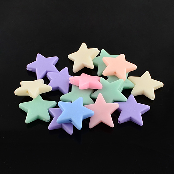 Star Solid Color Opaque Acrylic Beads, Mixed Color, 22x22x5mm, Hole: 2mm, about 470pcs/500g