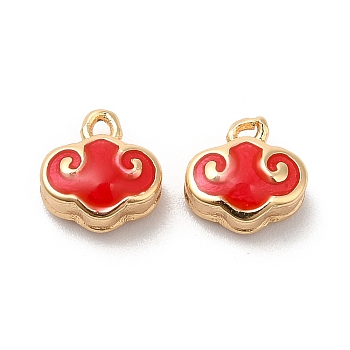 Brass Enamel Charms, Real 18K Gold Plated, Auspicious Clouds Charm, Red, 7.7x7.5x4.5mm, Hole: 1mm