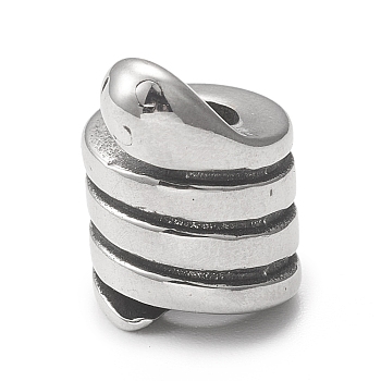 304 Stainless Steel European Beads, Grooved Beads, Large Hole Beads, Column, Antique Silver, 10x13.5mm, Hole: 5mm