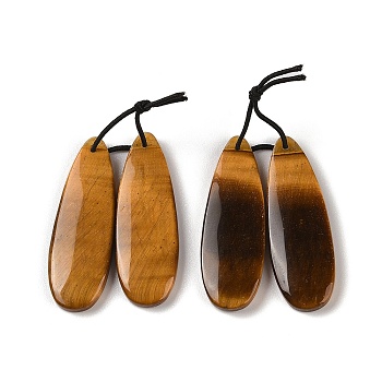 2Pcs Natural Tiger Eye Pendants, Gems Charms, Teardrop, 42x14x4mm, Hole: 1mm