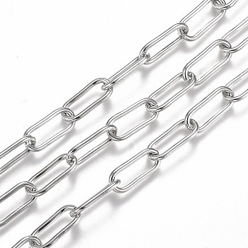 304 Stainless Steel Paperclip Chains, Drawn Elongated Cable Chains, with Spool, Unwelded, Stainless Steel Color, Link: 17x7x1.5mm, about 16.4 Feet(5m)/roll