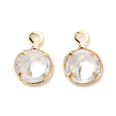 Light Gold Clear Round Brass+Cubic Zirconia Charms