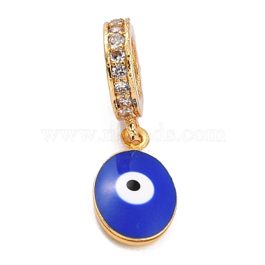 Blue Oval Brass+Cubic Zirconia+Enamel Dangle Beads