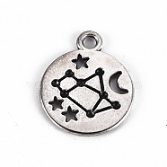 Tibetan Style Alloy Pendants, Lead Free & Cadmium Free, Flat Round with Moon and Star, Antique Silver, 16.5x13.5x1mm, Hole: 1.5mm, about 500cs/500g(TIBE-N010-64AS-RS)
