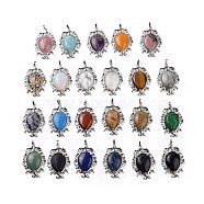 Natural & Synthetic Mixed Gemstone Big Pendants, Teardrop Charms, with Rack Plating Platinum Tone Brass Findings, 56x37x8mm, Hole: 7x4.5mm(G-P496-01P)