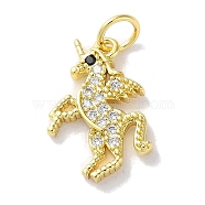 Rack Plating Brass Micro Pave Cubic Zirconia Pendants, Long-Lasting Plated, Lead Free & Cadmium Free, Horse, Real 18K Gold Plated, 17x12x2mm, Hole: 3.4mm(KK-Z039-24G)