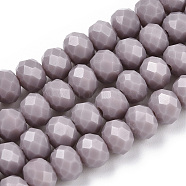 Opaque Solid Color Glass Beads Strands, Imitation Jade Beads, Faceted, Rondelle, Rosy Brown, 6x5mm, Hole: 1mm, about 86~88pcs/strand, 16.14~16.54 inch(41~42cm)(GLAA-L026-6mm-01-01)