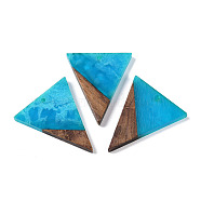 Resin & Wood Pendants, Inverted Triangle Charms, Dodger Blue, 37x31x3.5mm, Hole: 2mm(WOOD-F015-06F)