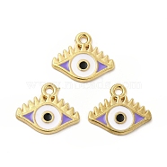 Alloy Enamel Pendants, Eye Charm, Golden, Lilac, 12.5x15x1.5mm, Hole: 1.4mm(ENAM-J650-11G-02)