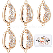 Brass Micro Pave Clear Cubic Zirconia Connector Charms, Shell Shape, Real 18K Gold Plated, 21x11x3.5mm, Hole: 1.2mm, 10pcs/box(KK-BBC0003-33)