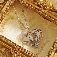 Hollow Heart Pendant Necklaces, Stainless Steel Cable Chain Necklaces for Valentine's Day, Goddess Day(TX8986-2)